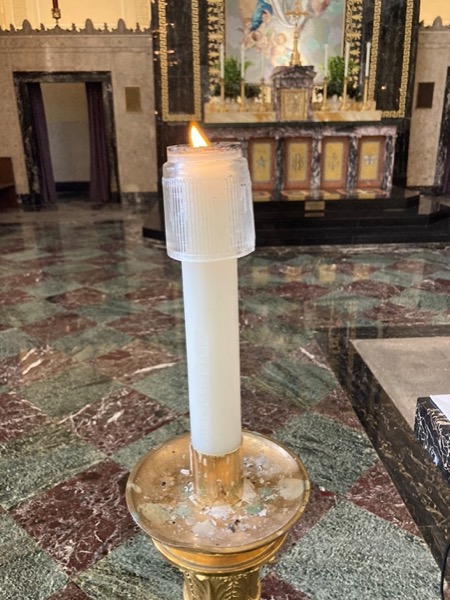The altar candles – Mass must be celebrated with at least two candles. Typically, the candles are made of bee wax. Since ancient times, candles were used during the Mass to symbolize Christ as the “Light of the world.” 
